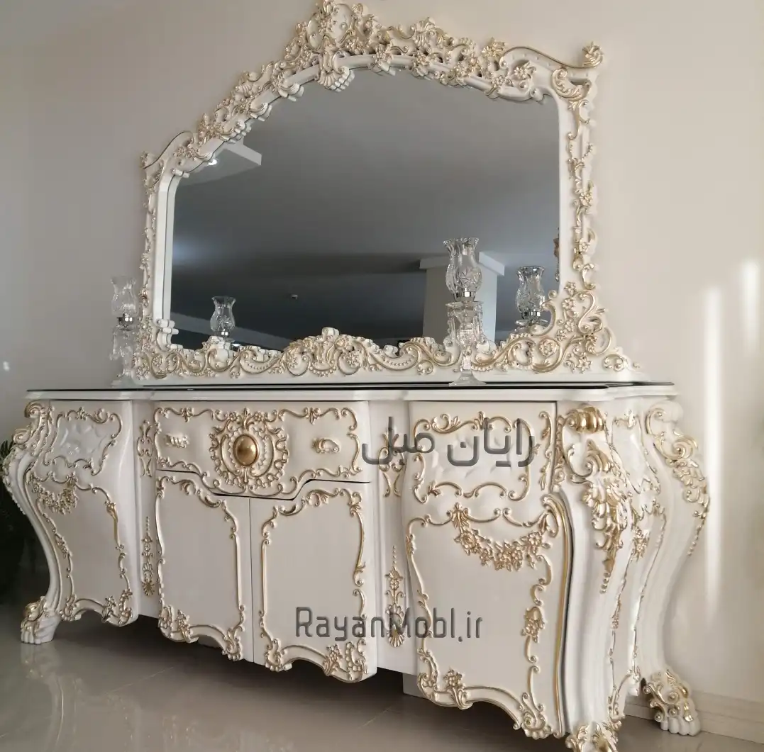 آینه کنسول چوبی سلطنتی چهار درب