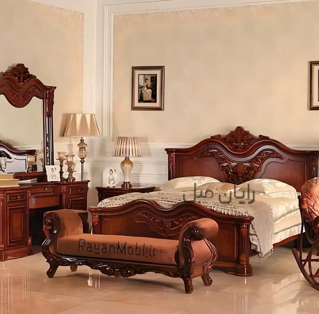 تخت خواب چوبی دونفره کلاسیک